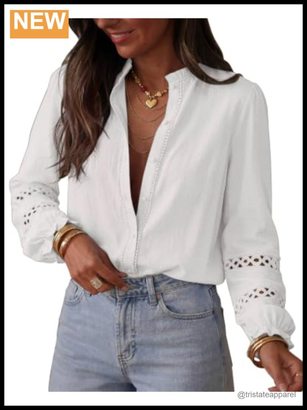 Eyelet Button Up Shirt Womens Cotton Long Sleeve Blouse